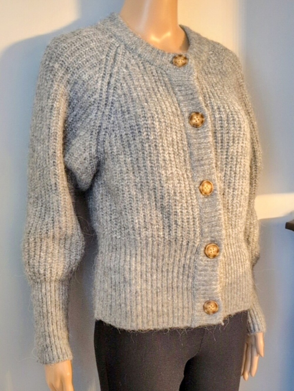 Zara Gray Alpaca Wool Textured Ribbed Knit Button Front Cardigan SZ L - Picture 5 of 16